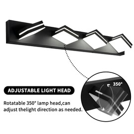 OKELI 4-Light Bathroom Vanity Light Black Modern LED Vanity Light Over Mirror Dimmable Mirror Front Lamp with 350° Adjustable Lamp Head ETL Listed 32W 6000K Cold White
