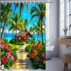 Beach Ocean Palm Tree Shower Curtain Seaside Grass House Floral