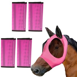 LovelyPaws 4 Pcs Mesh Fly Boots and Fly Masks for Horses, Breathable PVC Mesh Fly Boots Loose-Fitting & Anti-Slip Horse Fly Leggings, Greatly Reduce Stomping, Hoof Damage and Leg Fatigue (Pink, L)