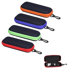 Xusxes Pack of 4 Portable Hard Glasses Case, Portable, Glasses Case, Sunglasses, Soft Glasses Case, Travel Glasses Bag with Zip for Multiple Glasses, Myopic Glasses, Blue, green, orange, red