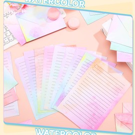 TaoBary 160 Packs Stationery Paper Set (50 Double Sided Stationery Writing Papers 50 Matching Envelopes) 60 Round Dot Sticker, 10 Design(Watercolor,5.5 x 8.25 Inch)