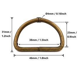 BIKICOCO - Anillas en D de metal, 38 mm, sin soldar, para coser y coser bricolaje - bronce - 30 piezas