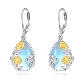 VONALA Sunflower Earrings for Women Sterling Silver Flower Moonstone Teardrop Dangle Earrings Sunflower Jewelry Gifts for Women Teens Girls