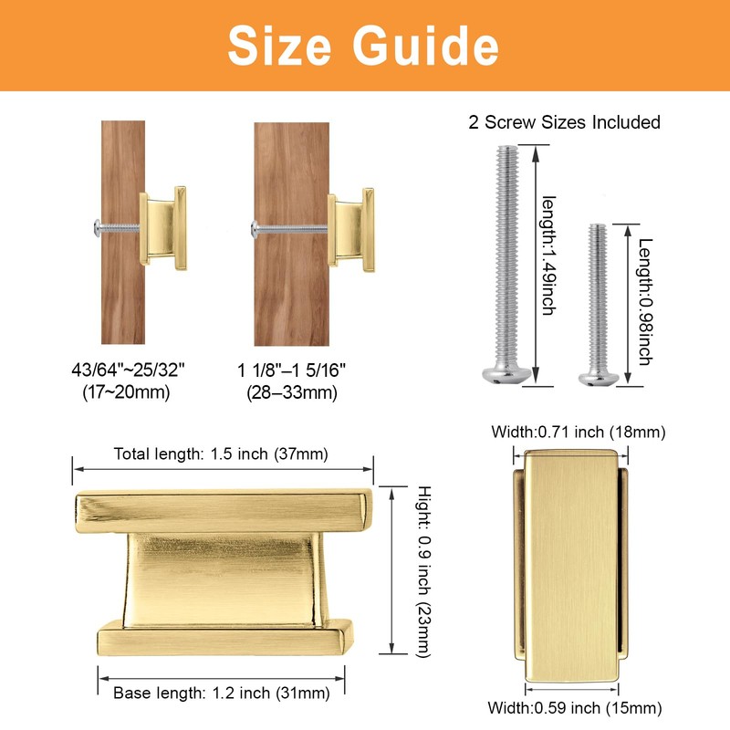 VEHCIL 20 Pack Square Brushed Brass Gold Cabinet Knobs,Single Hole