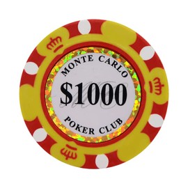 Clay Poker Chips 14 Gram Monte Carlo-Pack of 50 Chips ($1000 Yellow)