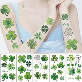 YKZFUI 10 Sheets St. Patrick's Day Temporary Tattoos for Kids, St Patricks Day Party Supplies Green Shamrock Fake Tattoos Stickers Cute Irish Clover Water Transfer Decorations Party Favors for Boys Girls