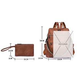 YALIZHNA Backpack Handbags for Women PU Leather,Ladies Travel Backpack Fashion Waterproof Anti-Theft Shoulder Bag (Brown)