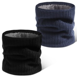 Cevikno Pack of 2 Winter Tube Scarf, Fleece Loop Neck Tube, Neck Warmer, Windproof Neck Warmer, Loop Scarf, Tube Scarf for Women and Men, for Skiing, Running, Cycling, black