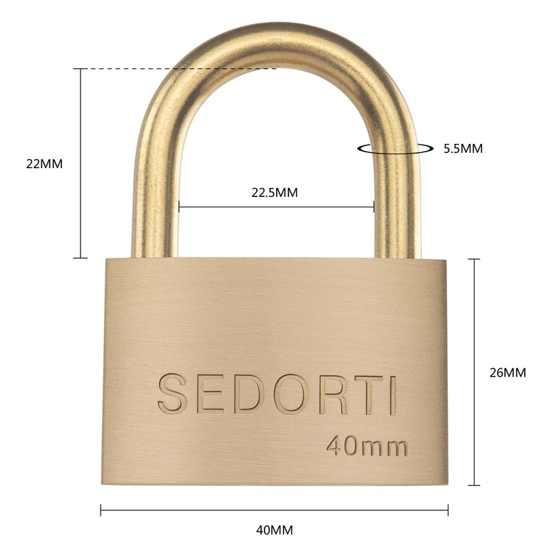 SEDORTI Weather Proof Lock, Solid Brass Padlock with Brass Shackle,