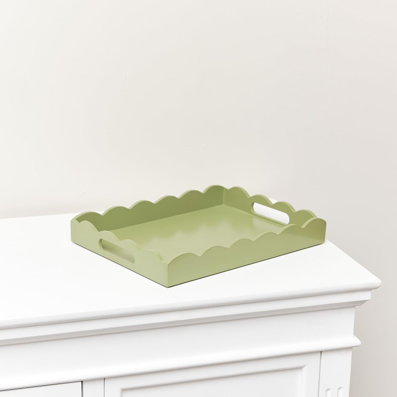 Melody Maison Rectangle Olive Green Scalloped Tray