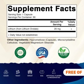 Vitamatic Lithium Orotate 20mg, 90 Capsules - Veggie Caps, 2 Pack