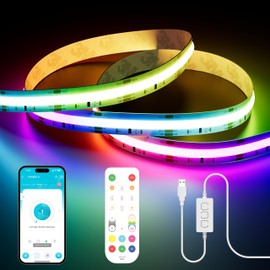 PAUTIX RGB Smart IC COB LED Strip 3 m, 5 V USB Pixel Addressable RGB LED Strip, Works for Alexa/Google Assistant, Colour-Changing LED Strip for TV, Christmas Party, DIY Decoration