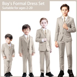 Boys Suit Kids Tuxedo Dress Suits for Boy Wedding Formal Outfit Boys' Champagne Suit Set Size 6 Homecoming Prom Dresses with Shirt and Tie