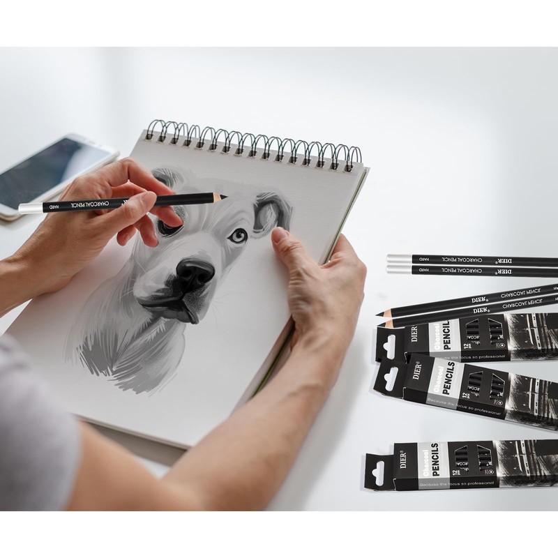 Geyoga 36 Pcs Professional Charcoal Pencils Soft, Medium and Hard