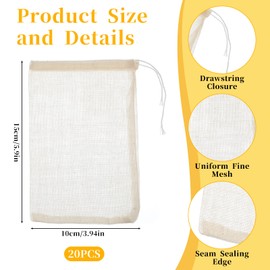 Giantree 20Pcs Spice Bags, Reusable Empty Tea Bags, Muslin Strainer Bags, Soup Bags for Cooking Natural Cotton Fine Mesh Cheesecloth Bags for Cold Brew Coffee(4 x6Inch)