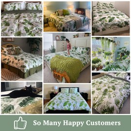 MILDLY 100% Long-Staple Cotton Duvet Cover Set Green Palm Leaf Pattern Printed Comforter Cover 3pcs, Ultra Soft & Breathable Bedding Set