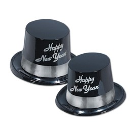 Beistle 88629-25BK Silver Legacy Topper, 25 Hats Per Package, black/silver