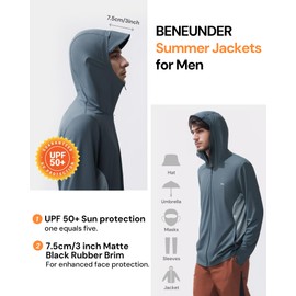 BENEUNDER Men's UPF 50+ Sun Protection Lightweight Hoodie Jacket Long Sleeve Active Sun Shirts for Outdoor Hiking Workout
