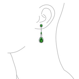 Art Deco Style Green Teardrop Fashion Statement Simulated AAA CZ Emerald Green Chandelier Earrings For Women Prom Silver Plated