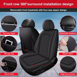 DISUTOGO 2PC Front Car Seat Covers Fit for Ford Flex 2012-2019 Faux Leather Seat Cover Waterproof Automotive Seat Cushions Accessories Compatible Airbag (Black)