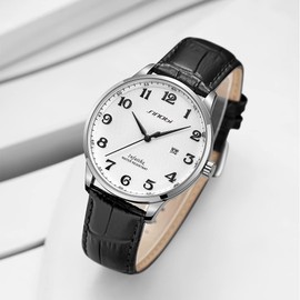 SHENGKE SINOBI Classic Business Men’s Watches Arabic Numerals Easy Reader Wristwatches for Men with Calendar Date Water Resistant (Silver-Black-Leather)