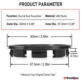 RTRHINOTUNING 63mm 2.5in Wheel Center Caps for Dodge Ram 1500 Dakota Durango 52005732, 63mm(2.48in)/57mm(2.26in) 4 Pack Black Hub Caps