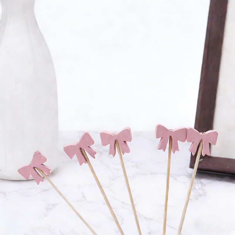 100 Pack Easter Cocktail Toothpicks for Appetizers Natural Bamboo Bow