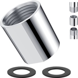 iFealClear Brass Pipe Fitting 1/2 inch G Female Thread, Shower Coupling, G1/2 IPS Thread Converter Adapter for Bathroom Pipes, Hose Extender,Home Plumbing, Extra Washer, Chrome