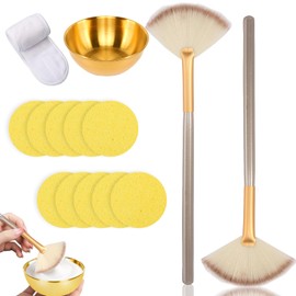 Facial Mask Brush and Bowl Set with 10 Compressed Facial Sponges and Facial Headband Professional Face Mask Applicator for Skincare Routine