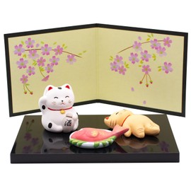 Banko Ware 18704 Japanese Age Series April Cat Cherry Blossom Cherry Blossom Room Decoration Entrance Decoration Figurine Mini Compact Japanese Series