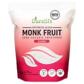 Durelife Monk Fruit Sweetener, Classic - White Sugar Substitute, Keto Diet Friendly, 1:1 Sugar Replacement, Zero Calorie, White Sugar Substitute, Classic White - 1 lb (Packaging May Vary)