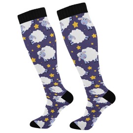 Star Sheep Goodnight Compression Socks for Women Sock Men Knee High Stockings Unisex Sock Warm Comfort for Running Athletic Hiking Cycling Travel