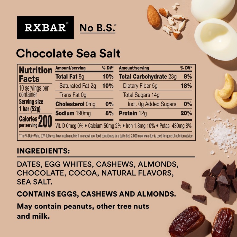 RXBAR Protein Bars, Protein Snack, Snack Bars, Chocolate Sea Salt,