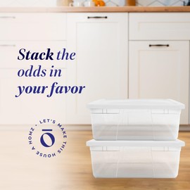 HOMZ 4-Pack Clear Plastic Storage Bins with Snap-on Lids, 28 Quart, White Lid