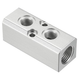 PATIKIL 2 Way 4 Port Air Manifold, G1/2" G1/4" Aluminum Air Hose Inline Manifold Block Splitter Pneumatic Air Hose Fitting, Silver