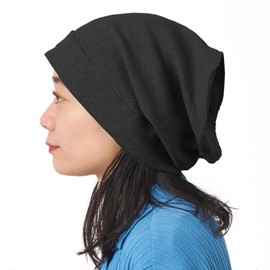 CHARM 100% Cotton Waffle Hat, Outer Seams (One Size Fits Most, 5 Colors Available), Large Size, Stylish Care Hat, Black