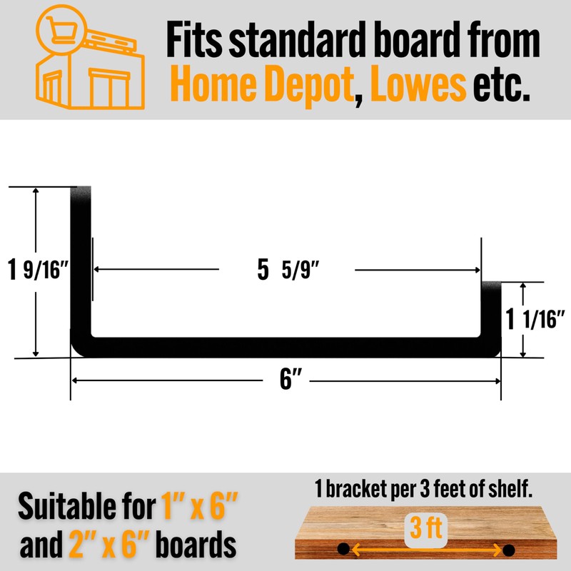 EVALD Floating Shelf Brackets w/ Lip | Hidden Black Carbon