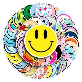 50PCS Smiley Stickers, Cute Water Bottle Stickers for Kids, for Teaching Rewards, Notebooks, Stationery, Luggage, Cartoon PVC Stickers
