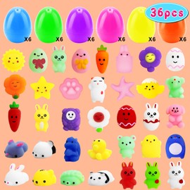 36 Pack Easter Eggs with Mochi Squishy Toys, Plastic Easter Eggs Filler Easter Gifts for Kids Easter Basket Stuffers Easter Egg Hunt, Easter Classroom Prizes Easter Party Favors