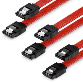 deleyCON 3 x 50 cm SATA 3 Nylon Cable Set Data Cable 6 Gbit/s Connection Cable Motherboard HDD SSD Hard Drive 2 S-ATA Connector Straight Red