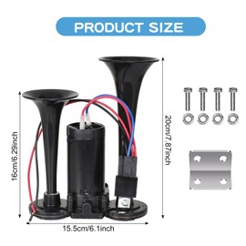 Colexy Air Horn 12 V, 150 dB Super Loud Double Horn Air Horn Loud Horn Universal Car Horn with Compressor for Cars, Trucks, Motorcycles, Boats, Trains and More (Black)