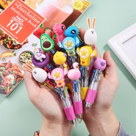 MZSX 40 pcs Mini Fun Cartoon 4 Color Pen, 4-in-1 Retractable Ballpoint Pen, Children School Stationery Gift Idea, for Party Bag Pens, Party Bag Fillers for Girls, Styles are random