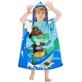 BTNEEU Bath Poncho Children's Bath Towels with Hood Crocodile Poncho Towels Microfibre Beach Towels Shower Towels Ultra Absorbent Bathrobe Swimming Towel Surf Poncho for Boys Girls 2-6 Years