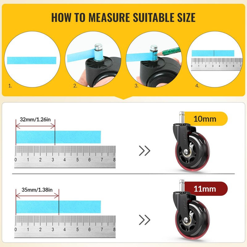 HOLKIE Gaming Chair Wheels - Silent Roller Blade Casters for