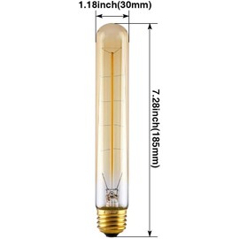 T30 Tubular Light Bulb, T185 25W 110V Amber Vintage Edison Bulb, E26/E27 Base, Dimmable Tubular Unique Decorative Filament Light Bulb for Chandelier Industrial Fixture Pendant, Pack of 8