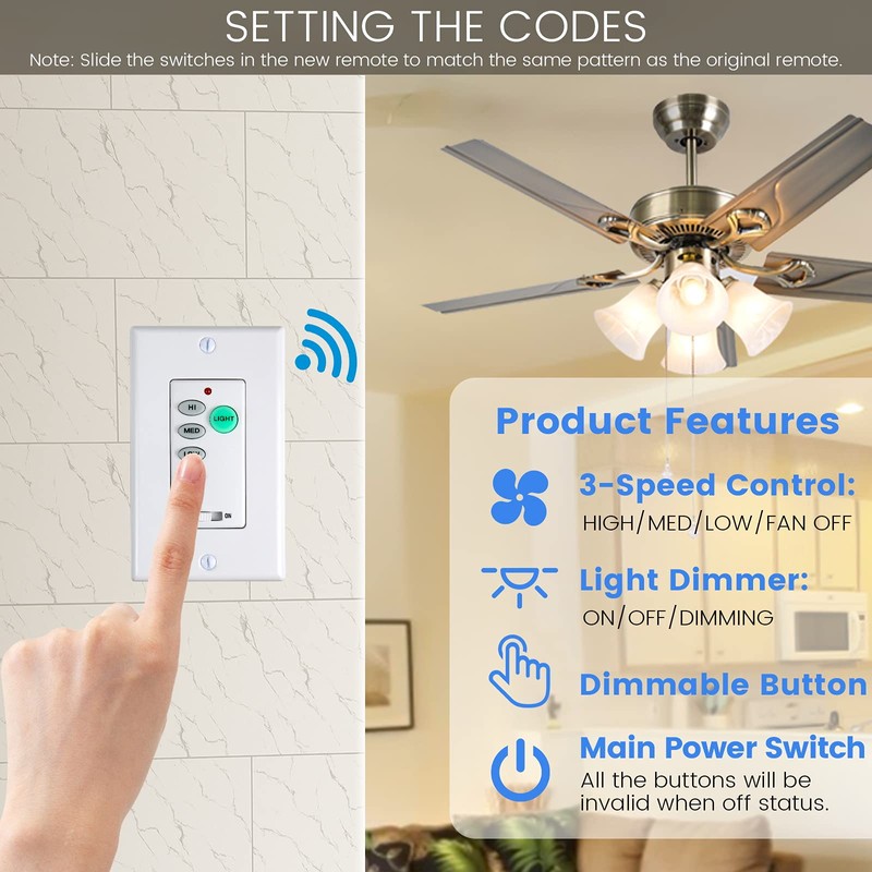 UC9050T Universal Ceiling Fan Control 3 Speed Wall Control Mounted