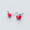 Cute Red Apple Mini Stud Earrings 925 Sterling Silver Fruit