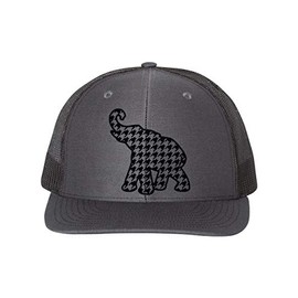 Hounds Tooth Elephant/Trucker Hat/Roll Tide/Alabama Football, Black Text (Charcoal/Black)