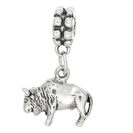LGU Sterling Silver Oxidized Buffalo Bison Dangle Bead Charm