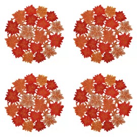 GRANDDECO Fall Thanksgiving Placemats Set of 4 with Cutwork Embroidered Maple Leaves, Autumn Harvest Table Decorations for Thanksgiving Party Holiday Dinner